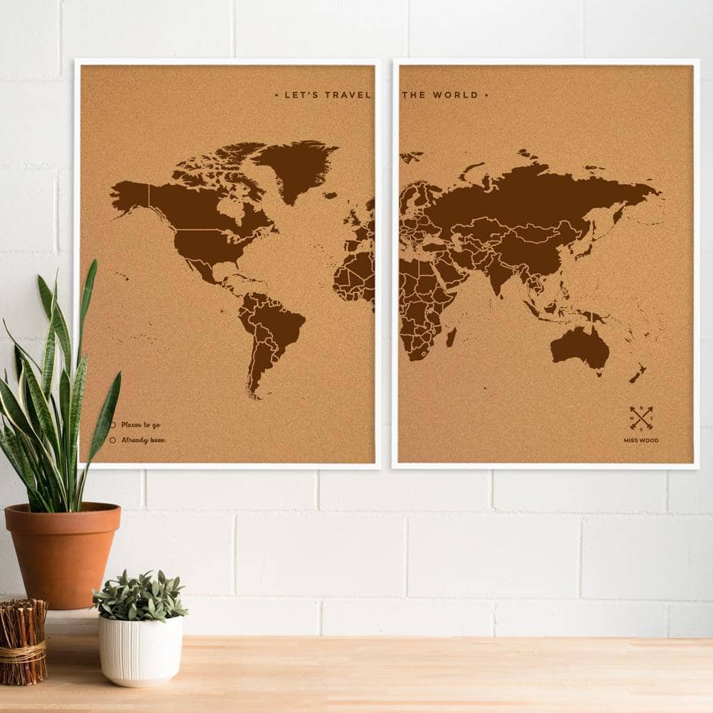Mapamundi corcho - Woody Map Natural World-120 x 90 cm / Marron / Marco Blanco-120 x 90 cm-Marron-Marco BlancoMisswood