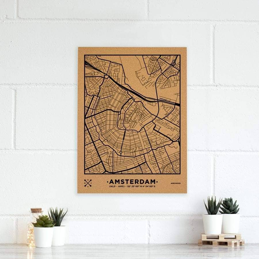 Mapa de corcho - Woody Map Natural Amsterdam - Misswood