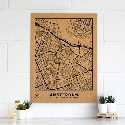 Mapa de corcho - Woody Map Natural Amsterdam - Misswood