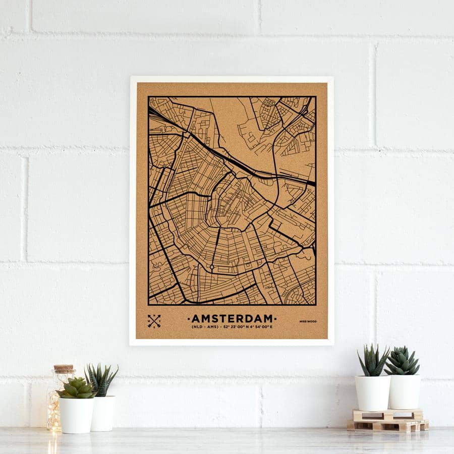 Mapa de corcho - Woody Map Natural Amsterdam - Misswood