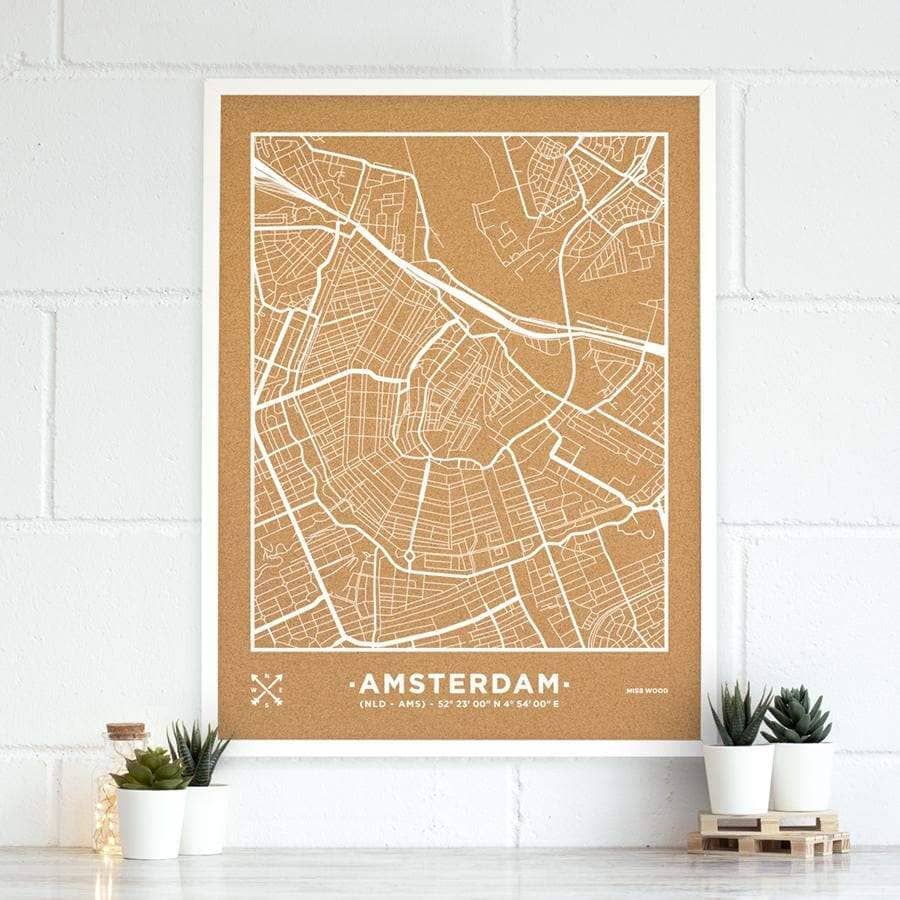 Mapa de corcho - Woody Map Natural Amsterdam - Misswood