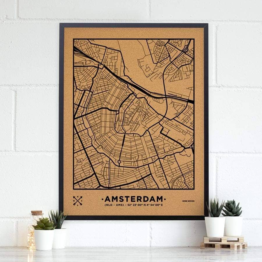 Mapa de corcho - Woody Map Natural Amsterdam - Misswood