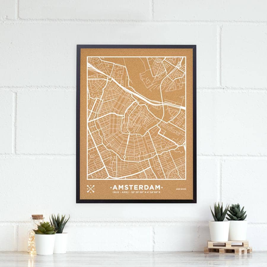Mapa de corcho - Woody Map Natural Amsterdam - Misswood