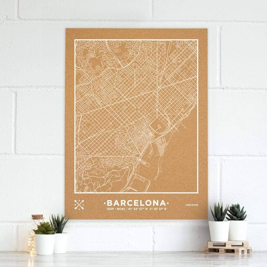 Mapa de corcho - Woody Map Natural Barcelona - Misswood