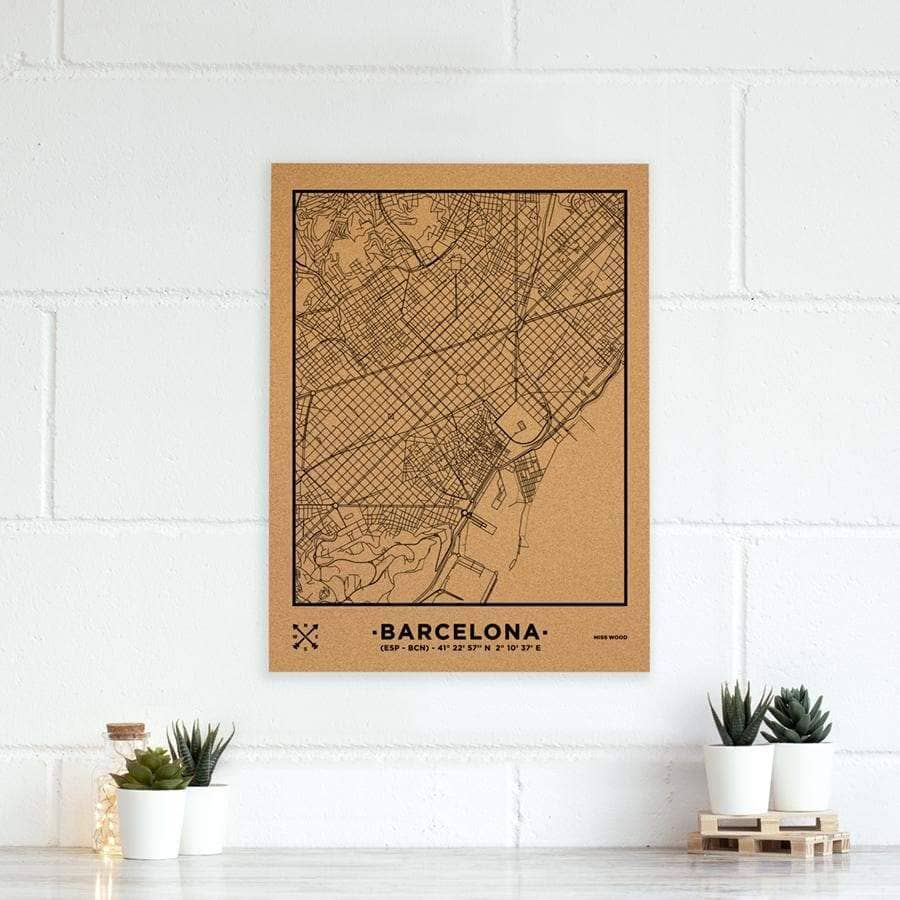 Mapa de corcho - Woody Map Natural Barcelona - Misswood