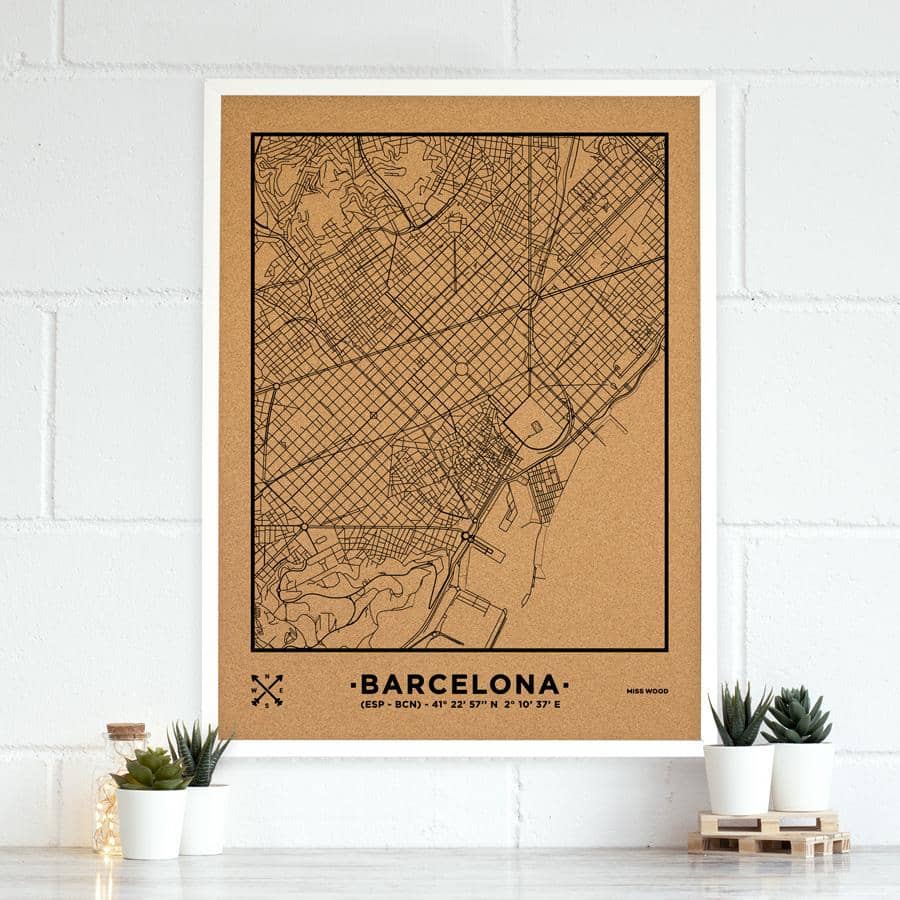 Mapa de corcho - Woody Map Natural Barcelona - Misswood